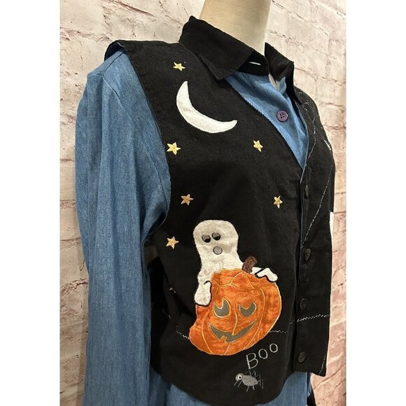 Vintage 90s Button Front Denim Chambray Midi Dress & Vest Long Modest Size 12 - Picture 10 of 11